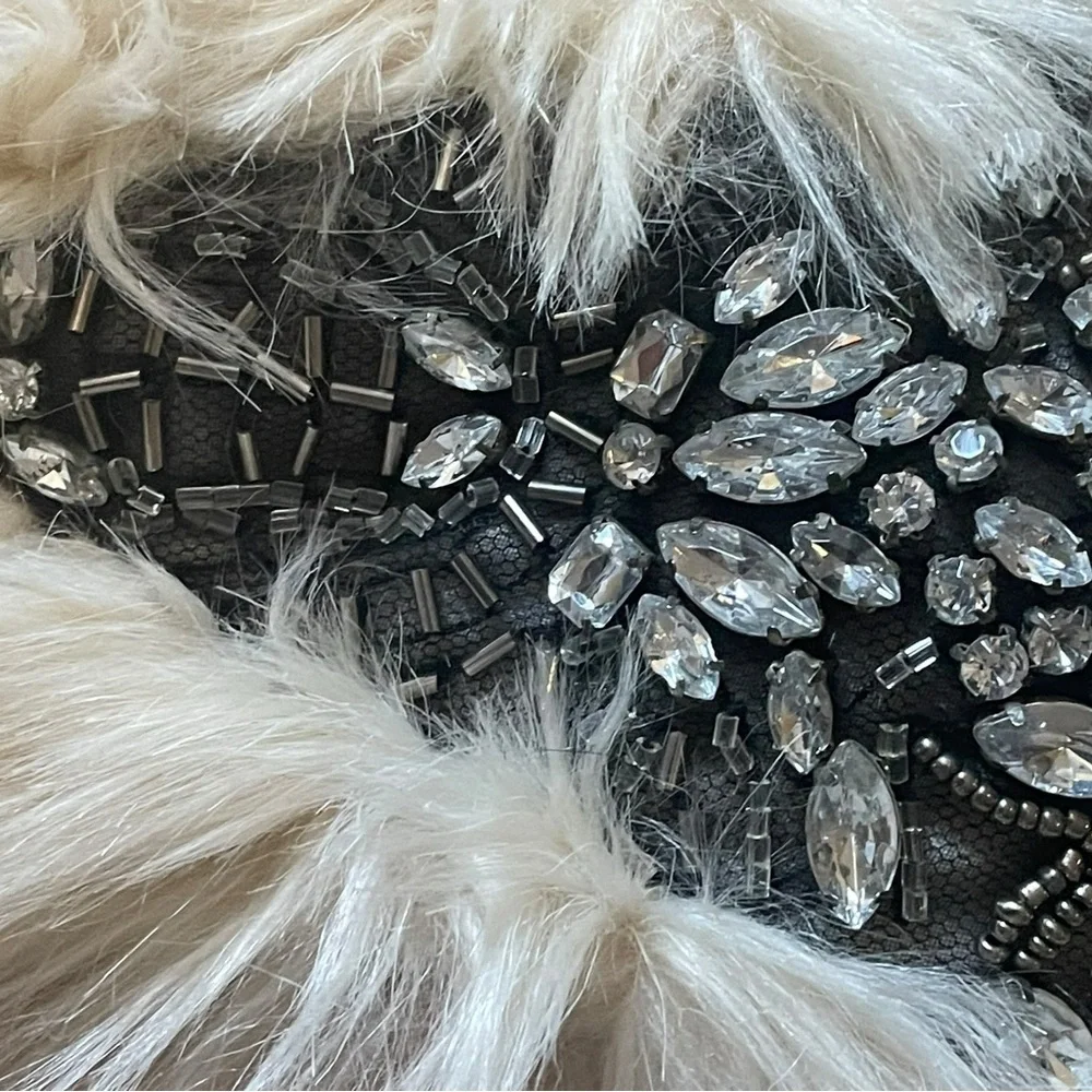 Forever 21 Cream Faux Fur Vest with Beaded Shoulder Embellishments - Picture 4 of 6